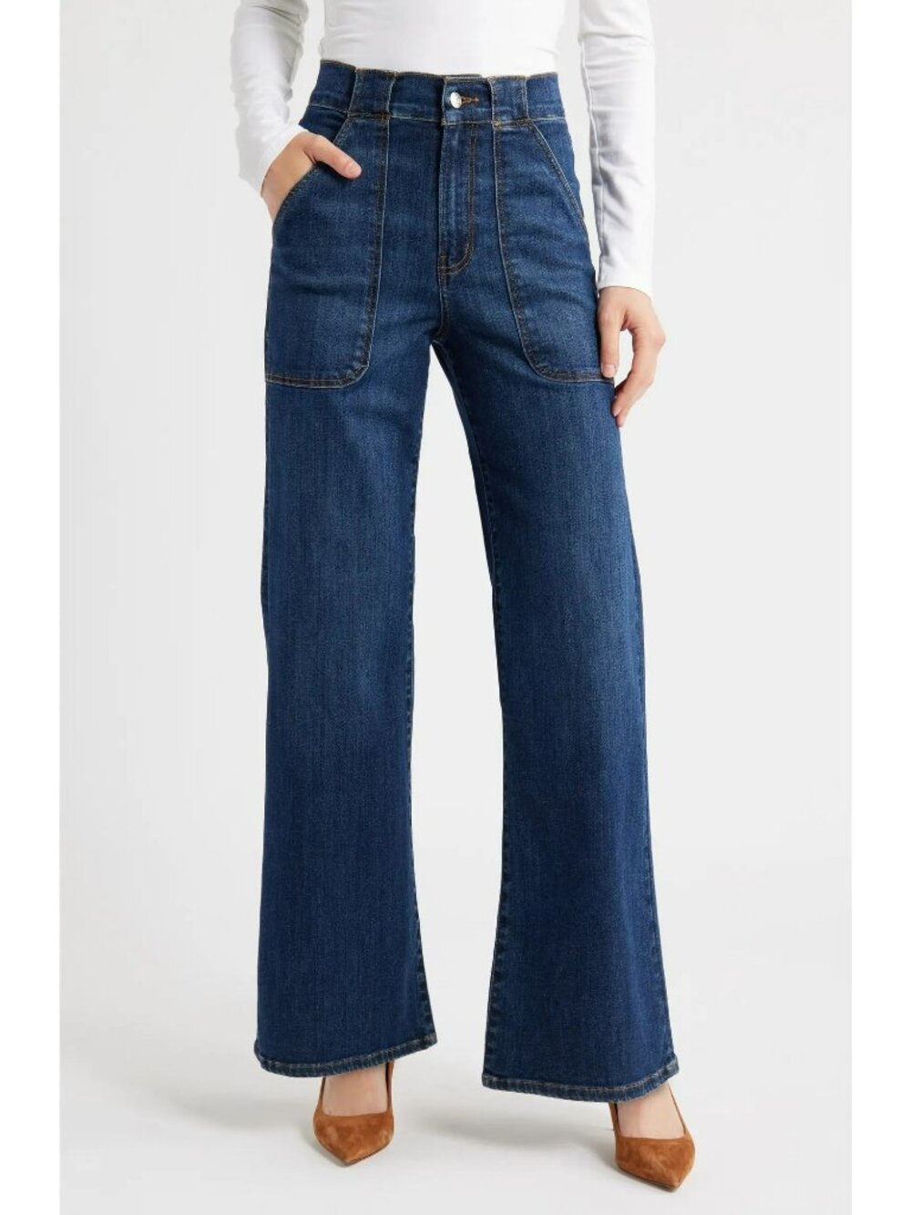 FRAME The Modern Pocket Wide Leg Jeans Oberon Dark Wash Blue Womens 29